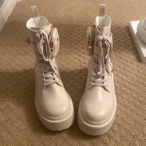 Cream Chunky Lace up boots